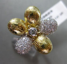 ESTATE LARGE .44CT DIAMOND 14KT WHITE & YELLOW GOLD 3D RIDGED FLOWER RING 18mm