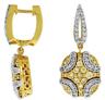 ESTATE 1.36CT WHITE & FANCY YELLOW DIAMOND 14KT YELLOW GOLD 3D CLUSTER EARRINGS