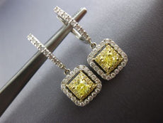 ESTATE 1.71CT WHITE & FANCY YELLOW DIAMOND 18KT 2 TONE GOLD DOUBLE HALO EARRINGS