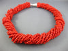 ANTIQUE AAA CORAL STAINLESS STEEL 3D MULTI STRANDED BEADED BOW NECKLACE #25871