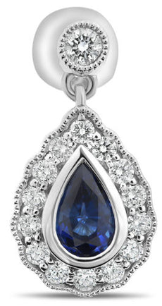 ESTATE 1.36CT DIAMOND & AAA SAPPHIRE 18K WHITE GOLD PEAR SHAPE HANGING EARRINGS