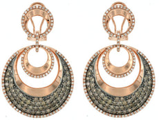 ESTATE LARGE 3CT WHITE & CHOCOLATE FANCY DIAMOND 14KT ROSE GOLD HANGING EARRINGS