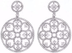 ESTATE LARGE 2.60CT DIAMOND 14K WHITE GOLD FLOWER OPEN FILIGREE HANGING EARRINGS