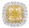 LARGE 1.55CT WHITE & FANCY YELLOW DIAMOND 14KT 2 TONE GOLD SQUARE STUD EARRINGS