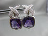 ESTATE 8.36CT DIAMOND & AMETHYST 18KT WHITE GOLD 3D SQUARE " X " DROP EARRINGS