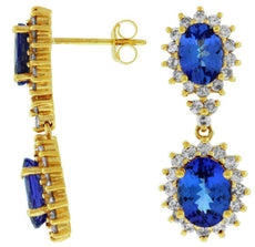 ESTATE 5.60CT DIAMOND & AAA TANZANITE 14K YELLOW GOLD OVAL HALO CLASSIC EARRINGS