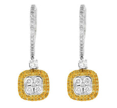 1.78CT WHITE & FANCY YELLOW DIAMOND 14K 2 TONE GOLD LEVER BACK HANGING EARRINGS