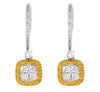 1.78CT WHITE & FANCY YELLOW DIAMOND 14K 2 TONE GOLD LEVER BACK HANGING EARRINGS
