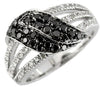 .90CT WHITE & BLACK DIAMOND 14KT WHITE GOLD 3D PAVE LOVE KNOT DOUBLE LEAF RING