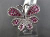 ESTATE WIDE .68CT DIAMOND & AAA PINK SAPPHIRE 18KT WHITE GOLD 3D BUTTERFLY RING