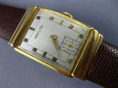 ANTIQUE LARGE HAMILTON 18KT YELLOW GOLD 3D RECTANGULAR LIZARD GRAIN WATCH #2079