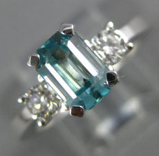 1.72CT DIAMOND & AAA AQUAMARINE 14K WHITE GOLD 3D 3 STONE ENGAGEMENT RING #26564