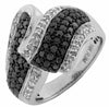 ESTATE 1.0CT WHITE & BLACK DIAMOND 14K WHITE GOLD CRISS CROSS MULTI ROW FUN RING