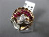 ANTIQUE LARGE .50CT DIAMOND & AAA RUBY 14K WHITE & ROSE GOLD FLOWER RING #25642