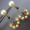 ESTATE LARGE .75CT AAA SAPPHIRE & PEARL 14KT YELLOW GOLD FLOWER HANGING EARRINGS