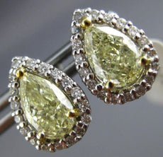 ESTATE .30CT WHITE & FANCY YELLOW DIAMOND 14K WHITE GOLD TEAR DROP STUD EARRINGS