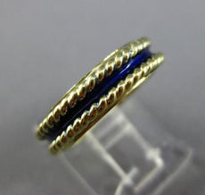 ESTATE 18K YELLOW GOLD 3D SOLID HANDCRAFTED BLUE ENAMEL WEDDING RING BAND #25515