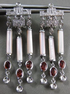 LARGE 1.60CT DIAMOND & GARNET & MOTHER OF PEARL 14KT WHITE GOLD HANGING EARRINGS