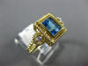 ESTATE WIDE 1.23CT DIAMOND & AAA BLUE TOPAZ 14KT YELLOW GOLD 3D 3 STONE FUN RING