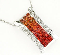 2.30CT DIAMOND & AAA ORANGE SAPPHIRE 14KT WHITE GOLD 3D ROUND & PRINCESS PENDANT