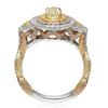 LARGE 2.1CT WHITE PINK & FANCY YELLOW DIAMOND 18K TRI COLOR GOLD ENGAGEMENT RING