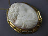 ANTIQUE LARGE PEARL & SAPPHIRE 14K YELLOW GOLD SHELL CAMEO PIN PENDANT #19939