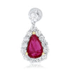 ESTATE LARGE 5.75CT DIAMOND & AAA RUBY 18K TWO TONE GOLD TEAR DROP PEAR EARRINGS