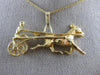 ANTIQUE LARGE 14KT YELLOW GOLD 3D FILIGREE HORSE RIDER RACING PENDANT #19848