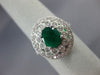 ESTATE 1.95CT DIAMOND & AAA EMERALD 18KT WHITE GOLD FLOWER OVAL ENGAGEMENT RING