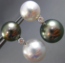 EXTRA LARGE .28CT DIAMOND AAA SOUTH SEA & TAHITIAN PEARLS 18KT GOLD 3D EARRINGS
