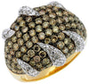 ESTATE 2.97CT WHITE & MOCHA DIAMOND 14KT YELLOW GOLD 3D MULTI ROW FLAME FUN RING