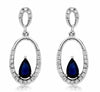 .75CT DIAMOND & AAA SAPPHIRE 14KT WHITE GOLD 3D OVAL TEAR DROP HANGING EARRINGS