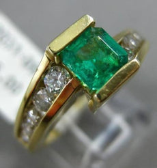 ESTATE WIDE 1.30CT DIAMOND & AAA EMERALD 14KT YELLOW GOLD 3D ENGAGEMENT RING