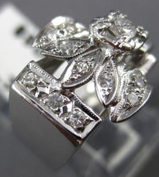 ANTIQUE WIDE .35CT OLD MINE DIAMOND 14KT WHITE GOLD LEAF ENGAGEMENT RING #16789