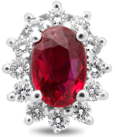 ESTATE 1.46CT DIAMOND & AAA RUBY 18KT WHITE GOLD CLASSIC OVAL HALO STUD EARRINGS