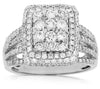 ESTATE LARGE 1.85CT DIAMOND 14KT WHITE GOLD SQUARE DOUBLE HALO ANNIVERSARY RING