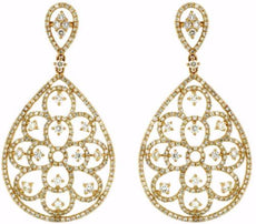 ESTATE LARGE 2.75CT DIAMOND 14KT YELLOW GOLD 3D OPEN FILIGREE TEAR DROP EARRINGS