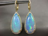 LARGE 23.35CT DIAMOND & AAA OPAL 14K YELLOW GOLD TEAR DROP HALO HANGING EARRINGS