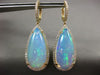 LARGE 23.35CT DIAMOND & AAA OPAL 14K YELLOW GOLD TEAR DROP HALO HANGING EARRINGS