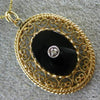 ANTIQUE LARGE OLD MINE DIAMOND & ONYX 14KT TWO TONE GOLD FILIGREE PENDANT #26413