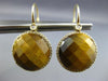 LARGE .35CT DIAMOND & TIGER EYE 14KT YELLOW GOLD 3D LEVERBACK HANGING EARRINGS