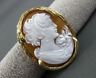 ANTIQUE LARGE 14KT YELLOW LADY SHELL CAMEO HANDCRAFTED PENDANT PIN BROOCH #18847