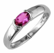.50CT AAA PINK SAPPHIRE 14K WHITE GOLD OVAL SEMI BEZEL SOLITAIRE ENGAGEMENT RING