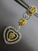 ESTATE LARGE 2.34CT WHITE & FANCY YELLOW DIAMOND 18KT 2 TONE GOLD HEART EARRINGS