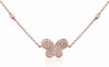 ESTATE .15CT DIAMOND 18KT ROSE GOLD 3D BUTTERFLY BY THE YARD HEART LOVE NECKLACE