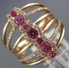 ESTATE WIDE .67CT DIAMOND & AAA PINK SAPPHIRE 14KT ROSE GOLD MULTI ROW WAVE RING
