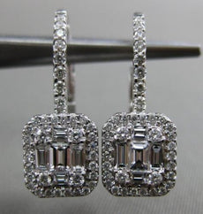 ESTATE LARGE .86CT DIAMOND 18KT WHITE GOLD 3D CLASSIC LEVERBACK HANGING EARRINGS