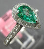 ESTATE 1.12CT DIAMOND & AAA EMERALD 18K WHITE GOLD 3D PEAR SHAPE ENGAGEMENT RING