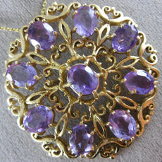 ANTIQUE VICTORIAN 14CT AAA AMETHYST 14KT YELLOW GOLD FLOWER PIN BROOCH #19164