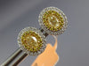 ESTATE 1.02CT WHITE & FANCY YELLOW DIAMOND 18KT 2 TONE GOLD DOUBLE HALO EARRINGS